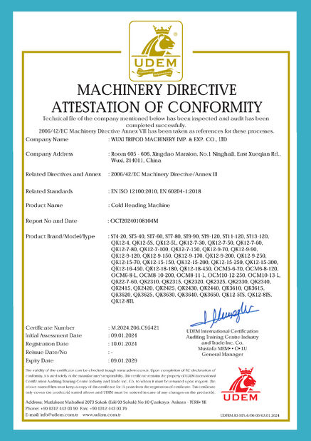 Çin Wuxi Tripod Machinery Imp. & Exp. Co., Ltd. Sertifikalar