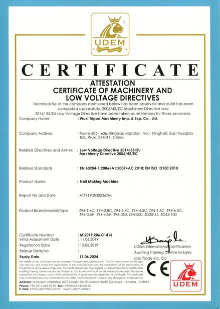 Çin Wuxi Tripod Machinery Imp. &amp; Exp. Co., Ltd. Sertifikalar