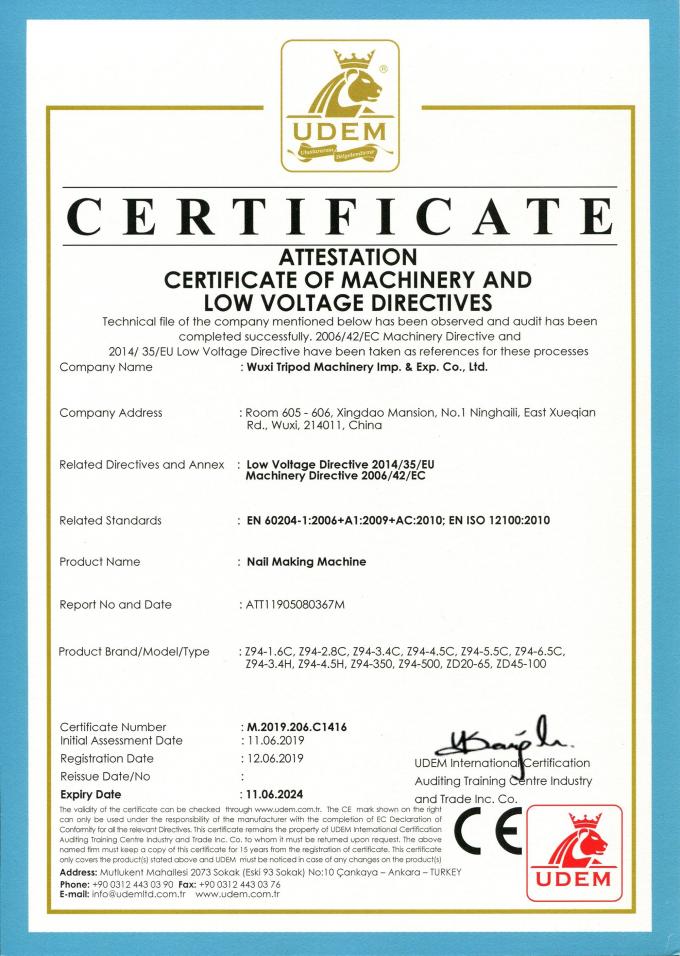 Wuxi Tripod Machinery Imp. & Exp. Co., Ltd. Kalite kontrol